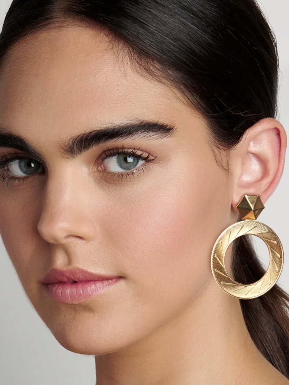 Nicole Romano Cabato Hexagon Stud & Textured Hoop Earring